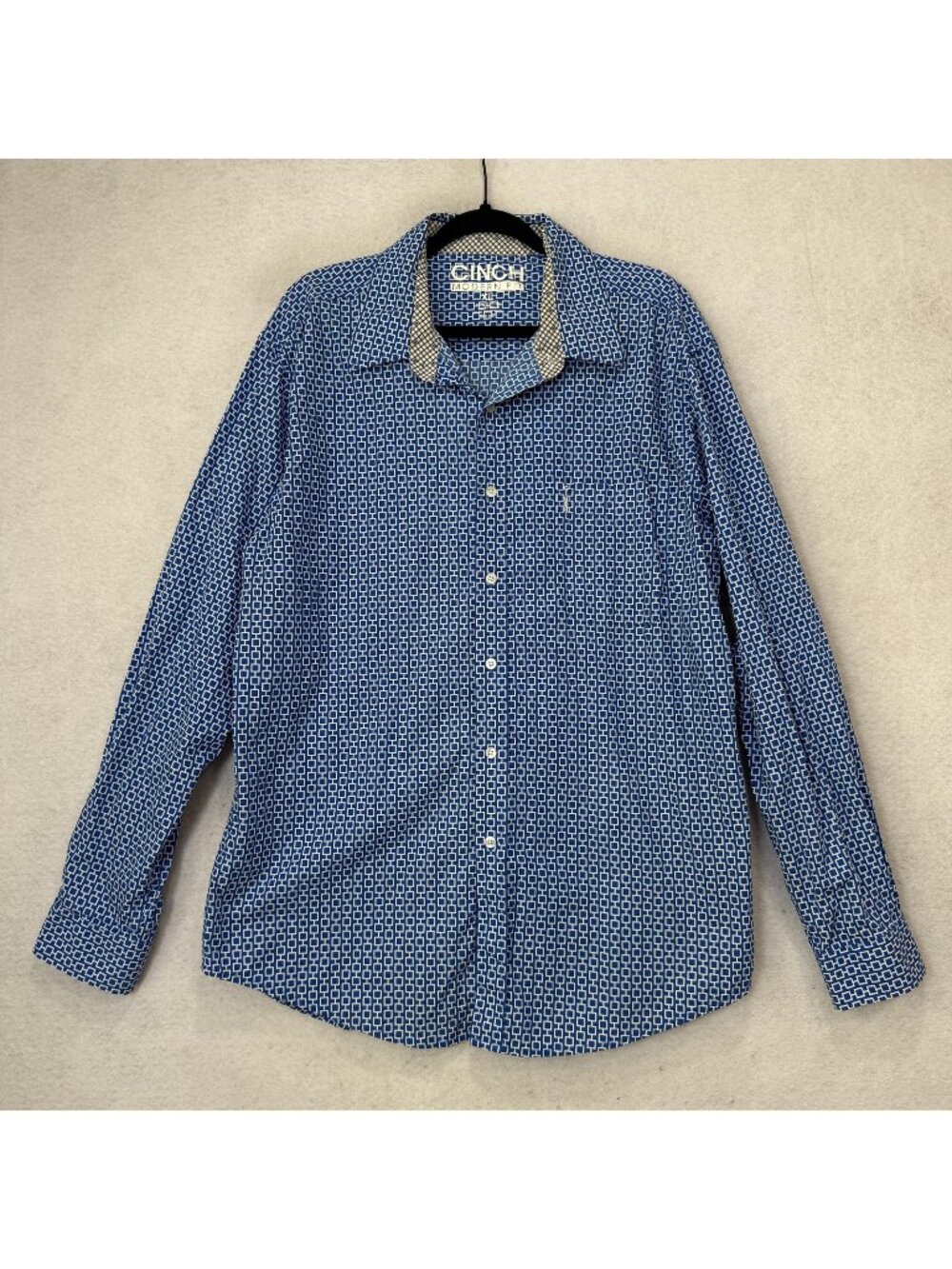 Cinch Shirt Mens XL Blue Geometric Print Long Sleeve Button Up Casual Pocket